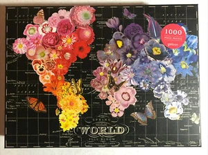 Galison Spring Full Bloom Map of The World Wendy Gold Flowers 1000 Piece - New - Picture 1 of 2