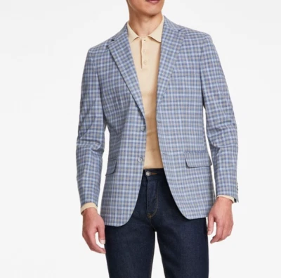 NWT TOMMY HILFIGER TH Flex Modern Fit Stretch Blue Tan Check Sport Coat 40R - Image 1 of 4