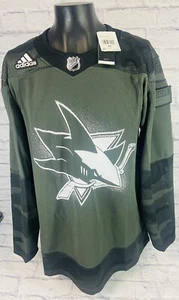 Adidas NHL San Jose Sharks Salute To Service Mens Sz 50 Green Camo Jersey EI2439 - Picture 1 of 5