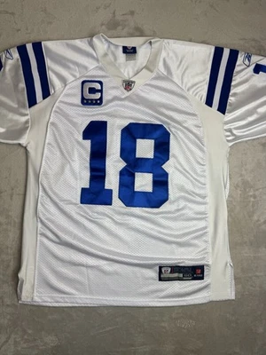 Camiseta deportiva blanca del capitán Peyton Manning de los Indianapolis Colts HOF #18 Reebok talla 50 Foto 1 de 4