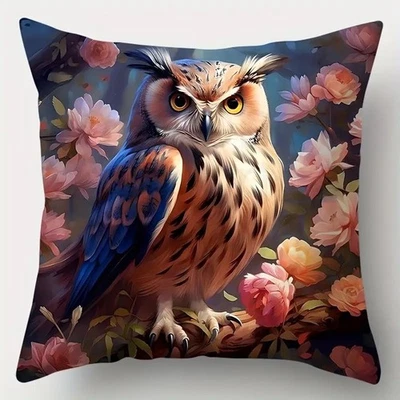 Herbst Deko Kissen 45 cm Kissenbezug Tiere Eule Natur floral Blume Retro Shabby - Bild 1 von 3