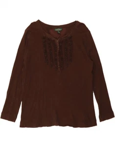 RALPH LAUREN Womens Top Long Sleeve UK 18 XL Brown Cotton ZG18 - Picture 1 of 3