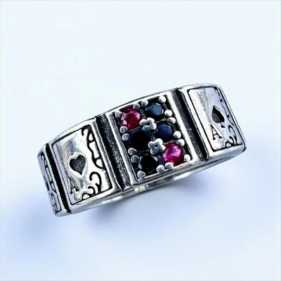 Ace of Hearts Ruby Glass Silver Playing Cards Vegas Gambling Band Ring Sz 6.5 - Image 1 of 4