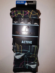 New Boys Russell Performance 3 Pair Active Crew Socks Size M/M 9-2.5 - Picture 1 of 9