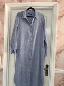 M&S Long Sleeve Linen Mix Shirt Dress Chambray Size 14 - Picture 1 of 11