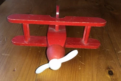 Mini Wooden Red Biplane 7” X 7.5” X 3” - Image 1 of 4