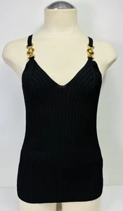 Versace Italy Black Sleeveless Medusa Gold Logo Black Shirt  Women’s - Picture 1 of 14