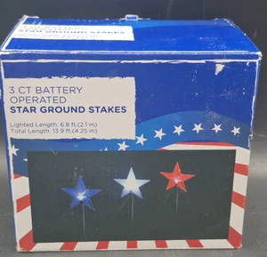 Red White Blue Patriotic Stars Battery Operated 3AAA Stake Set of 3 - Picture 1 of 4