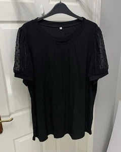 Aokosor Women’s Black Puff Sleeve Summer Tee - UK Size 22-24 - Picture 1 of 9