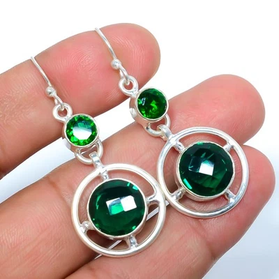 Pendiente de joyería hecho a mano de plata de ley 925 con piedras preciosas de diopsido de cromo 2,11" A35 Foto 1 de 4