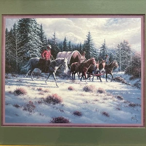 Jack Terry gerahmt "Cowboys Planwagen Snow Crossing" ~ signierter Druck - Bild 1 von 10