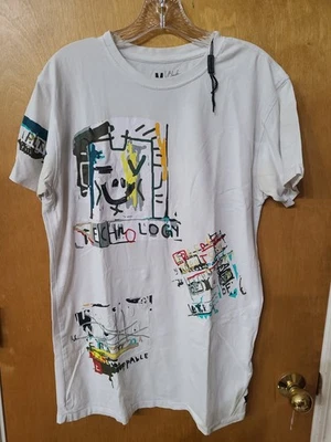 Bleecker & Mercer Embroidered White Graphic Logo Technology Tee Shirt Medium NEW - Image 1 of 4