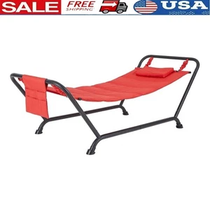 Hammock W/ Stand & Pillow Outdoor Relaxation Support 250lbs Easy Assembly New - Picture 1 of 6