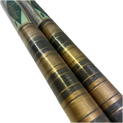 Vtg Wallpaper Gold & Dark Blue Embossed Stripe Vinyl 2 Dbl Rolls England Pasted - Image 1 of 4