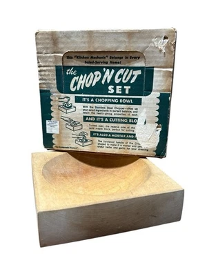 VINTAGE Chop N Cut Tigela de Madeira Bloco Corte MCM Decoração Cozinha - Imagem 1 de 3