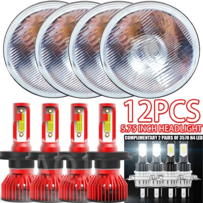 5-3/4" Stock Glass Metal Headlight 100W LED H4 Lamp Light Bulb Headlamp Set Foto 1 de 4