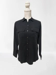 NWT Women's 0 Everlane The Washable Silk Relaxed Shirt Button Down Black Blouse - Picture 1 of 5