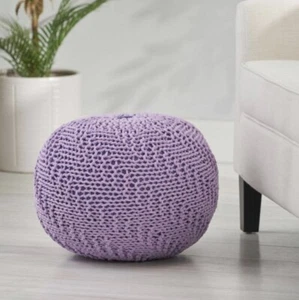 Noble House Living Room Round Pouf 21" X 14" X 21" Fabric Hand Knit LAVENDER - Picture 1 of 7