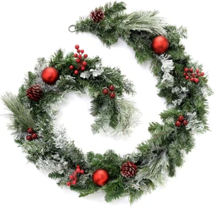 WeRChristmas Frosted Decorated Garland Christmas Decoration, 6 feet - Red - Picture 1 of 7