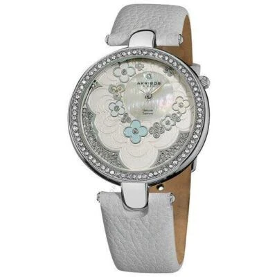 AKRIBOS XXIV Women's Diamond Flower Swiss Quartz Leather Strap Watch NWT $445 - Image 1 of 4
