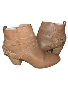 Express Ankle Booties 8 Brown Faux Leather Worn Once - Picture 1 of 4