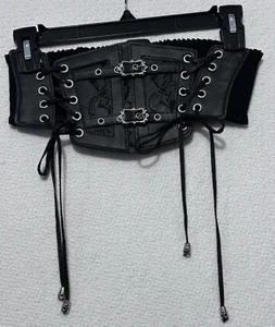 Women Lace Faux Leather Wide Belt Gothic Waistband Corset Cincher Elastic Belt - Picture 1 of 7