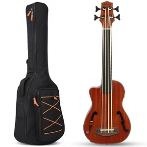 Left-handed Batking Bass Ukulele UBass Baritone 30'' F-Holes Fretless/EQ Gig Bag - Picture 1 of 7