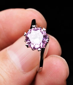 8*8mm Genuine Natural Purple Kunzite Crystal Gemstone Adjustable Ring AAAA - Imagen 1 de 6