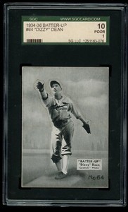 1934-36 Batter-Up # 64 Dizzy Dean SGC 1 MINT FRONT (LIGHT TAPE BACK)