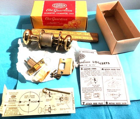 Vintage Corbin Passage Door Mortise Lock, Knobs, Rosettes, Strike &Screws NOS: A Cover