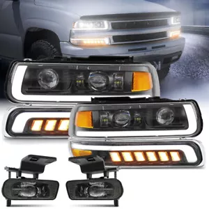 LED Headlights Bumper Fog Lights Combo For 99-02 Chevy Silverado 2000-06 Tahoe - Foto 1 di 15