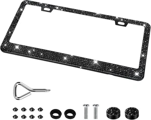 Bling License Plate Frames for Women, Sparkly Rhinestone Diamond Car Accessories - Picture 1 of 12