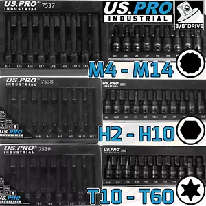 US PRO IMPACT Hex Torx Spline Bit Sockets 3/8" Drive Short & Long Allen Star HX - Picture 1 of 11