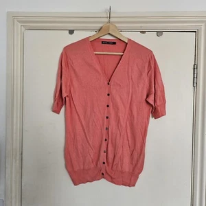 Woolovers Coral V Neck Short Sleeve Cardigan 30% Silk 70% Cotton Size Large - Picture 1 of 7
