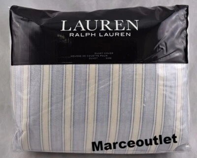Ralph Lauren Graydon Bold Stripe FULL / QUEEN Duvet Cover Dune - Chambray - Image 1 of 4