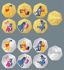Disney Winnie The Pooh 50p Shape Commemorative Gold And Silver x12 Coin Set