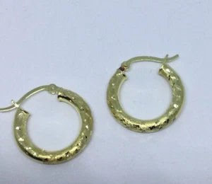 Creolen 14 Karat Gelbgold 18 mm rund Diamantschliff gebürstet 1,9 Gramm - Bild 1 von 3