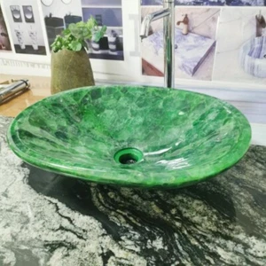 Green Agate Stone Wash Basin Sink | Luxury Gemstone Bathroom Accessories Decor - Picture 1 of 10