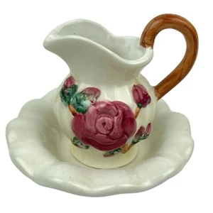 Vintage Pitcher and Water Basin Youngs 1997 Floral Dark Pink Rose Pitcher 3 in - Picture 1 of 13