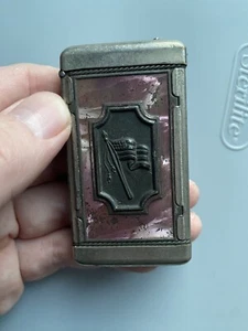 ANTIQUE SILVER METAL MATCH SAFE VESTA AMERICAN FLAG CHRISTOPHER COLUMBUS ? - Picture 1 of 9