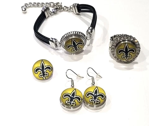 New Orleans Saints NFL Snap Jewelry snap, stretch Ring, Earrings or Bracelet Cover