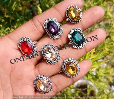 WOW Multi Facetado Topacio Vidrio Plata de Ley 925 Chapado al por mayor Lote Anillos Foto 1 de 3