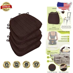 Firm Indoor Dining Chair Cushions - Brown Waterproof Pads with Non-Slip Straps - Picture 1 of 9