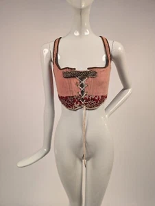 ANTIQUE 19TH C EASTERN EUROPEAN CORSET W LEATHER EDGING + LACING - Picture 1 of 6