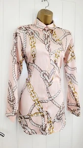 ZARA Loose Fit Shirt Long Sleeve Satin Chain Print Smart Casual Size 8 / XS VGC - Picture 1 of 5