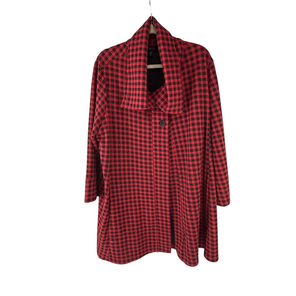 Comfy USA Red Black Plaid Long-Sleeve Button Front Jacket Plus Size 1X Lagenlook - Image 1 of 4