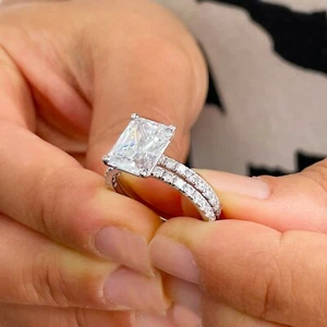 14K MASSIVER WEISSGOLD STRAHLENDER SIMULIERTER DIAMANT VERLOBUNGSRING UND BAND 5,70 KT - Bild 1 von 12