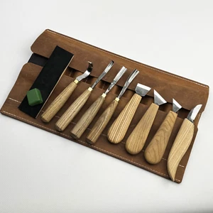 Geometric Carving Set – Chip Carving Tools, With Sharpening Kit, Leather Case - Picture 1 of 13