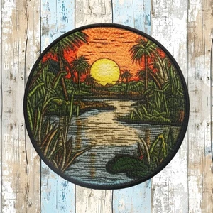 Swamp Scene Patch Iron-on Applique Nature Badge Everglades Bayou River Alligator - Picture 1 of 12