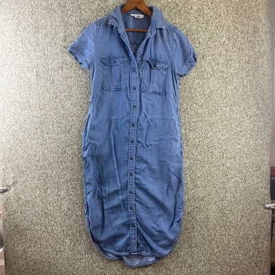 Lucky Brand рубашка платье женщин X маленький синий джинсовой ткани Midi коротким рукавом на пуговицах - Изображение 1 из 4